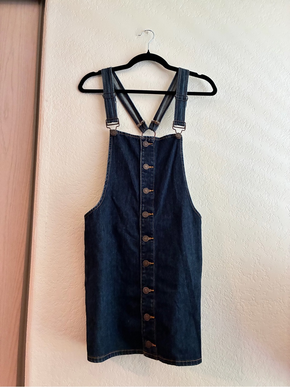 2/$30 Classic Dark Blue Denim Overall Dress with Front Buttons
